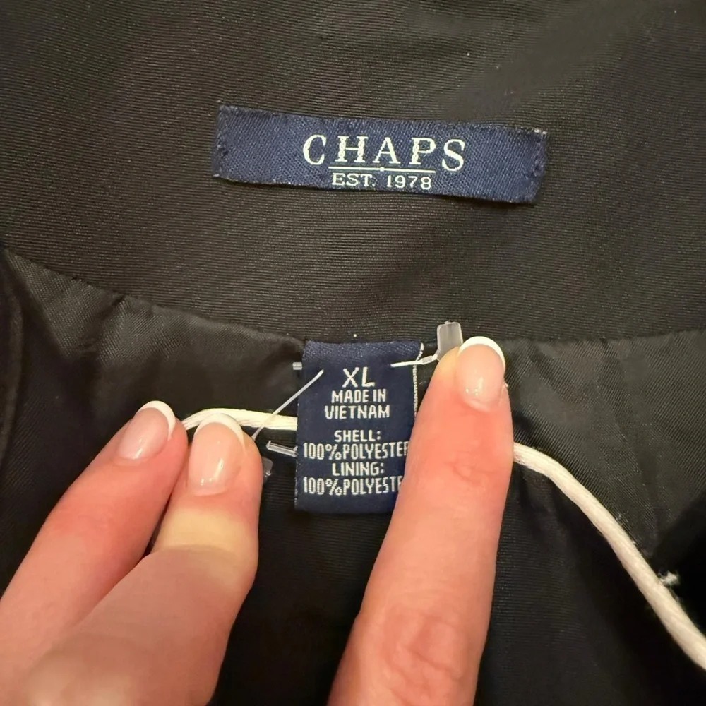 Chaps Black Trench Coat with White Trim - Picture 3 of 7